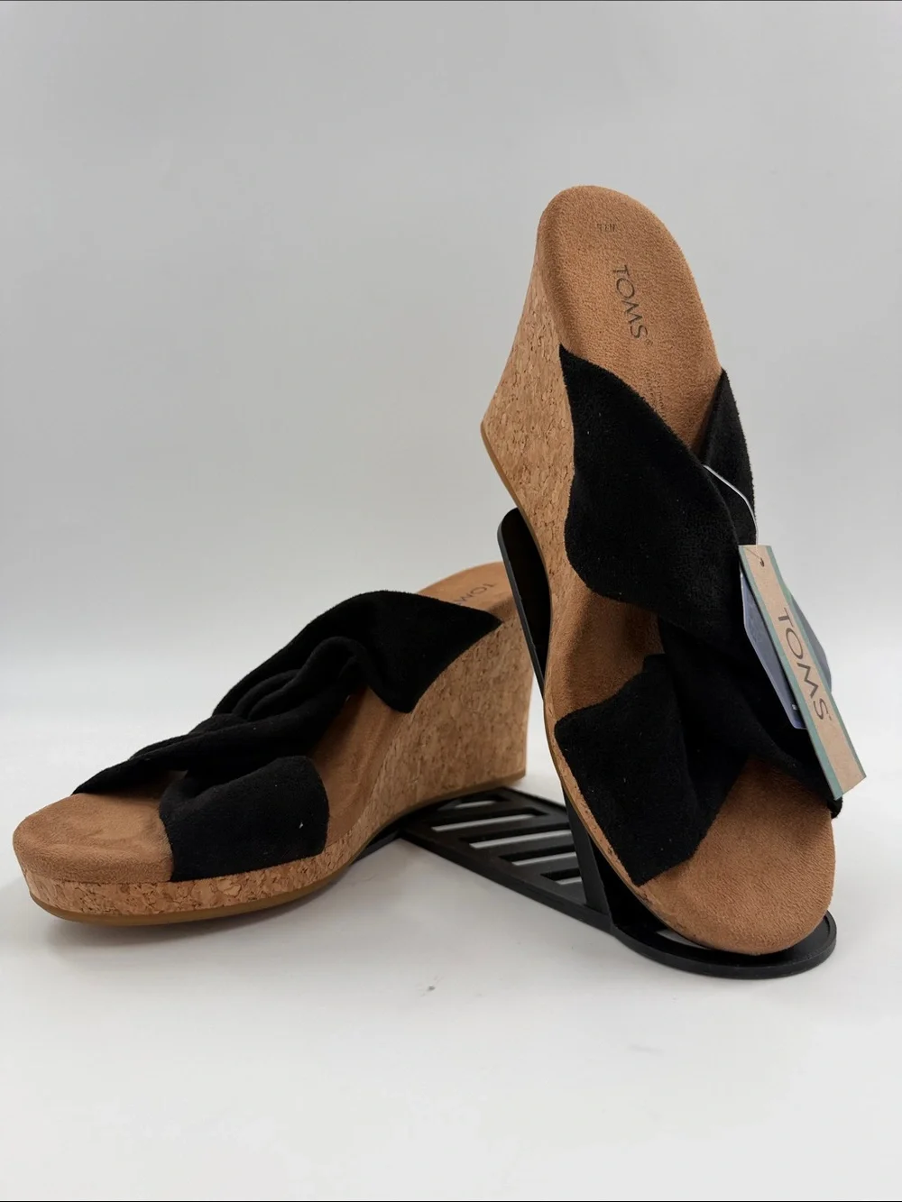 NWT TOMS Women's Serena Microfiber Knotted Strap Cork Wedge Sandal Women's 7.5